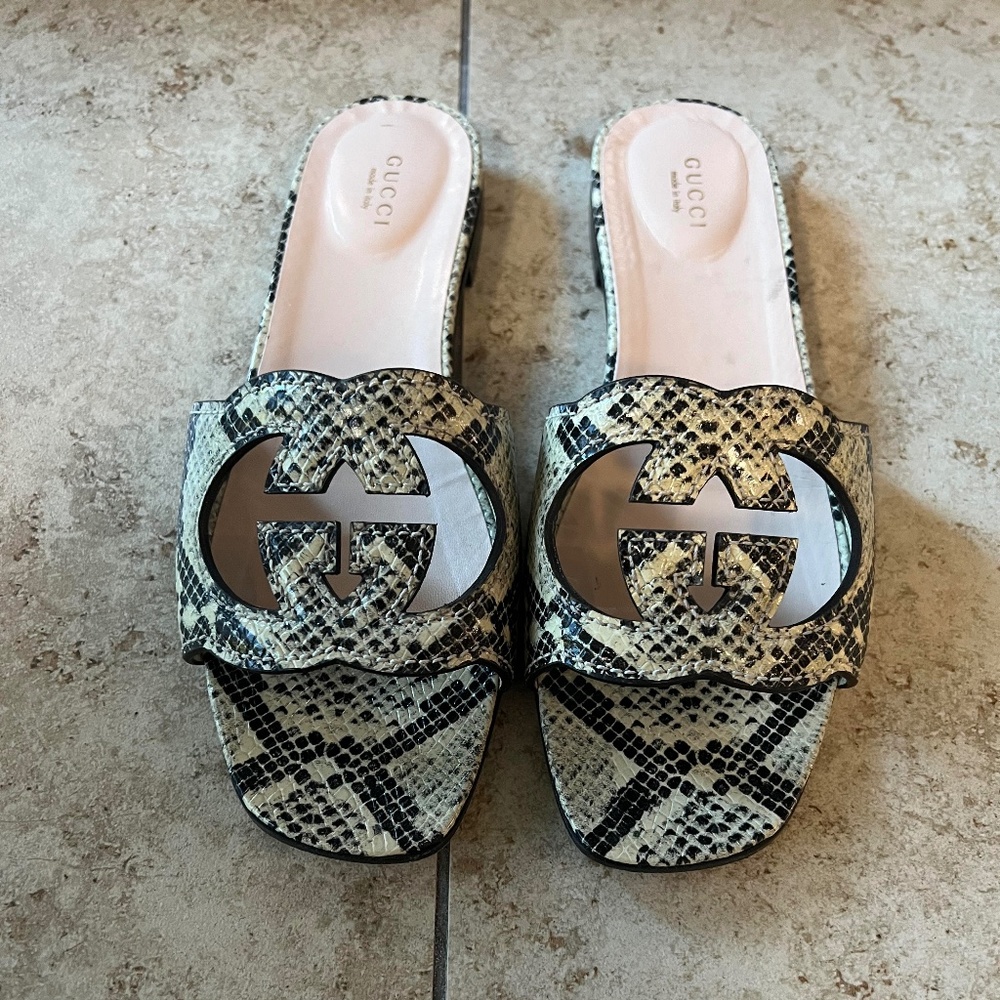 Gucci Interlocking G Snakeskin Sandals